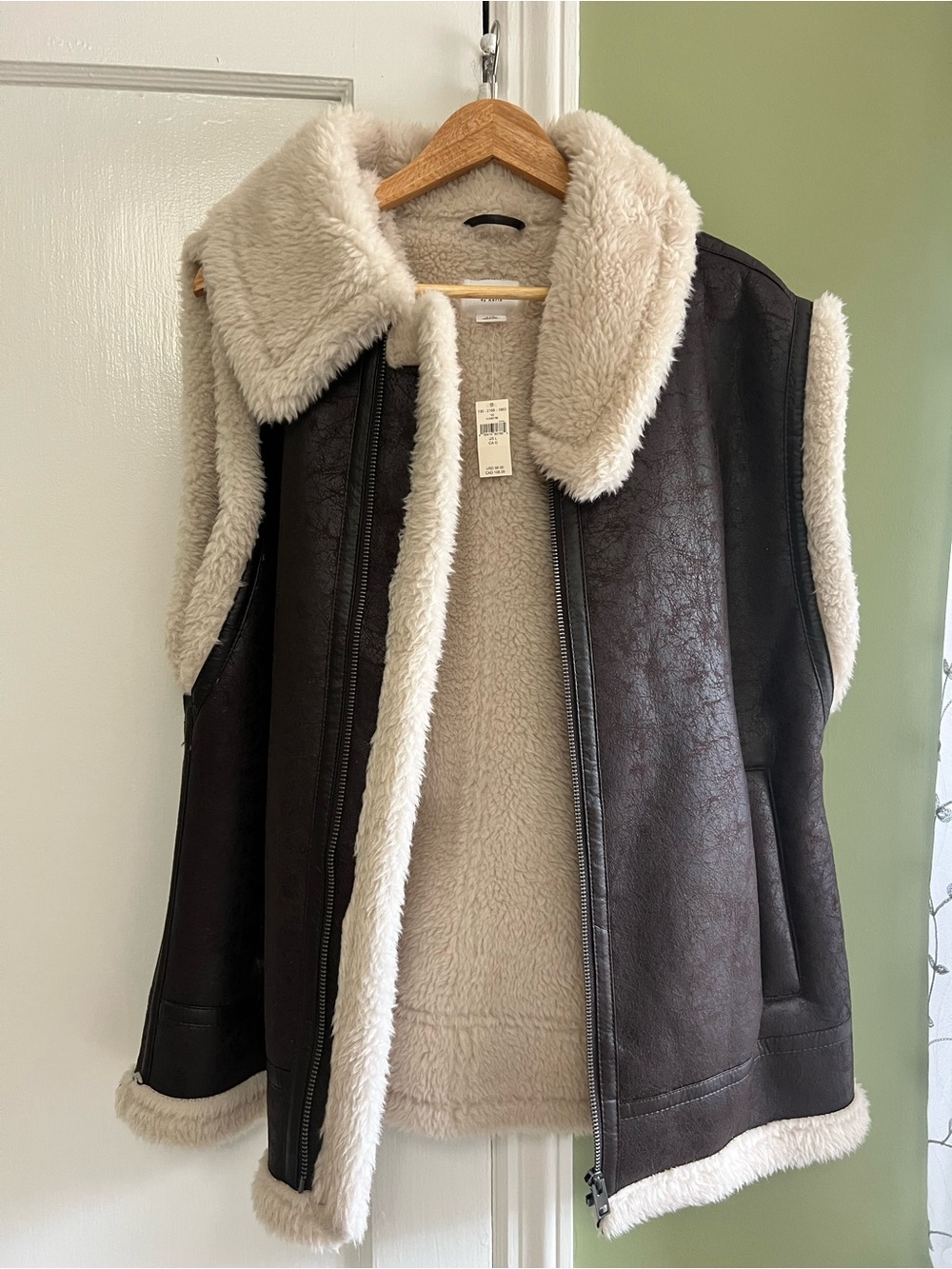 aerie Dark Brown Faux Suede Sleeveless Vest with Cream Shearling